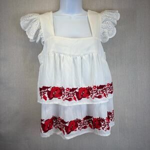 VICI Eyelet sleeve white embroidered 100% cotton tank size Small